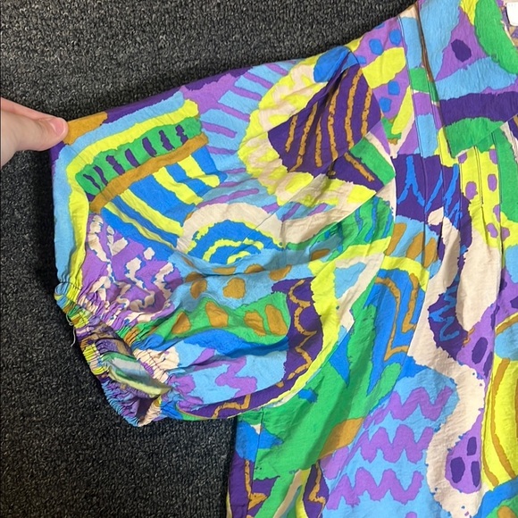 Meet Me In Santorini Colorful Patterned Oversized Puff Sleeves Blouse, Large - Picture 4 of 7